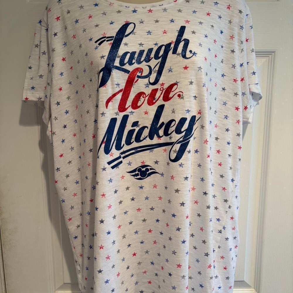 Disney Parks Laugh Love Mickey Patriotic Graphic Tee XXL USA Americana Y2K